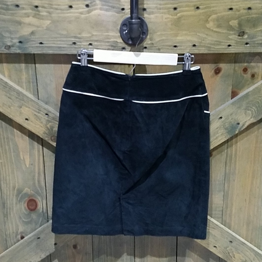 RETRO Y2K WILLI SMITH BLACK SUEDE LEATHER SKIRT W WHITE TRIM SIZE 6